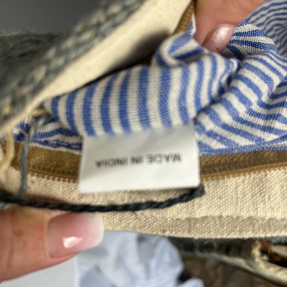 Woven Stripe Canvas Tote with Leather Handles - Gray & Cream - Picture 5 of 5